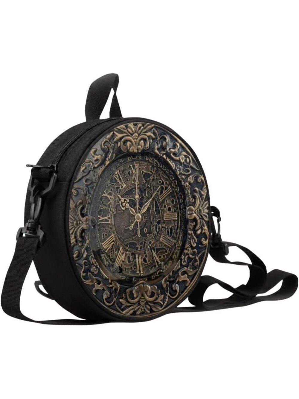 🎃Women Brown-Vintage Novelty Round Clock Shape Zipper Clock Purses Shoulder Bag